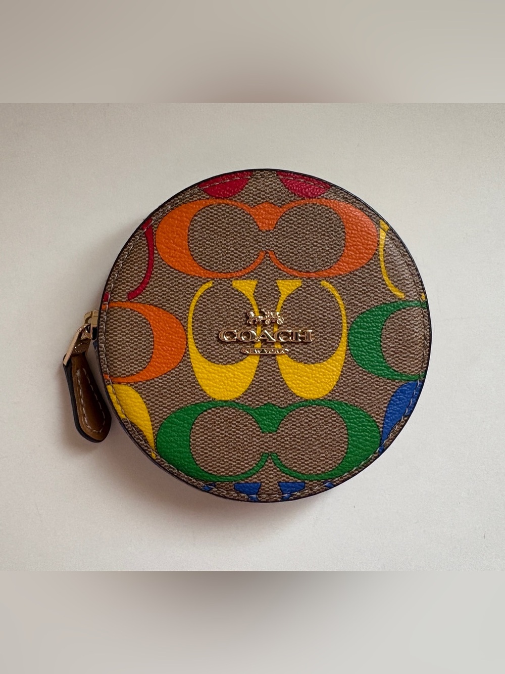 Coach Multicolor Signature Round Coin Pouch